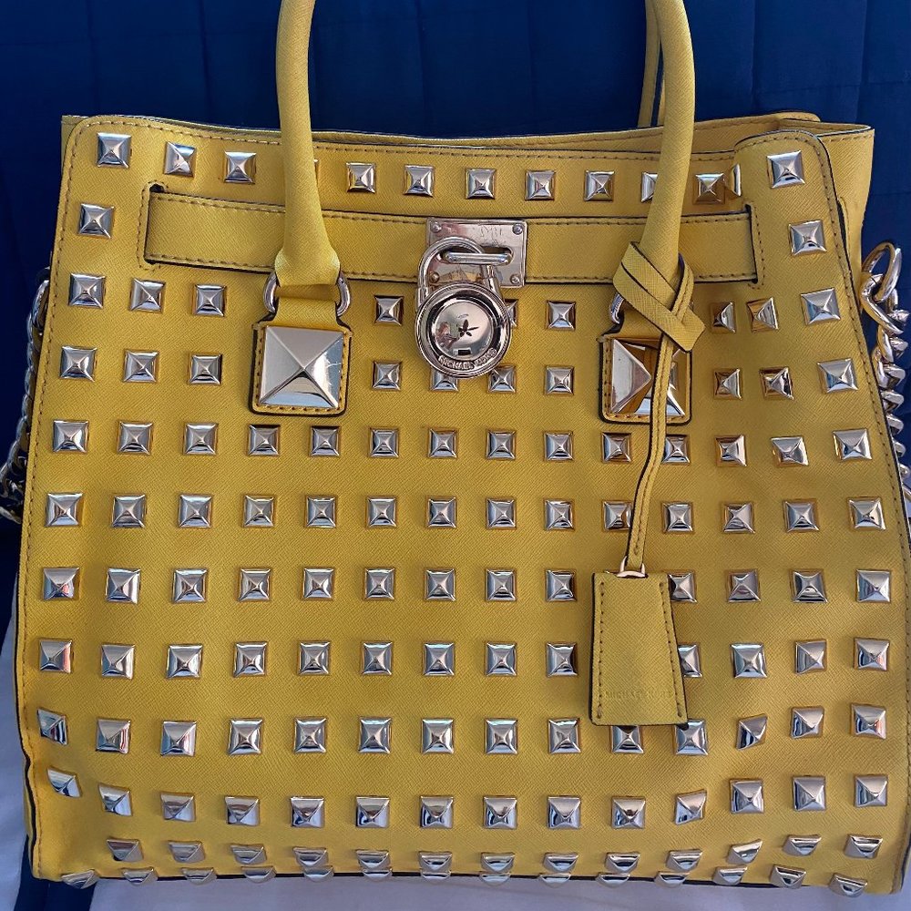 Michael Kors Yellow/Gold studded lock Hamilton Bag